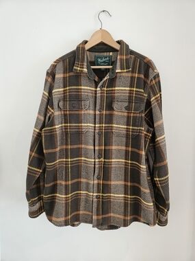 Woolrich Green Label Plaid Shirt Jacket Mens Large Brown Yellow Flannel
